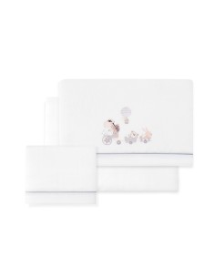 2x1 Juego de sábanas minicuna coralina mod. jirafa bicicleta bco/gris
