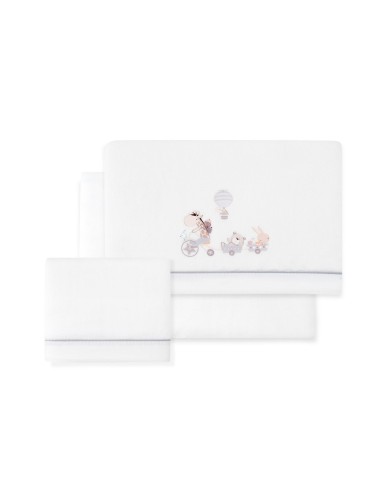 2x1 Juego de sábanas minicuna coralina mod. jirafa bicicleta bco/gris