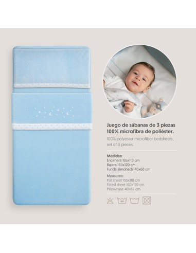 2x1 Juego de sábanas cuna coralina estrella luna azul