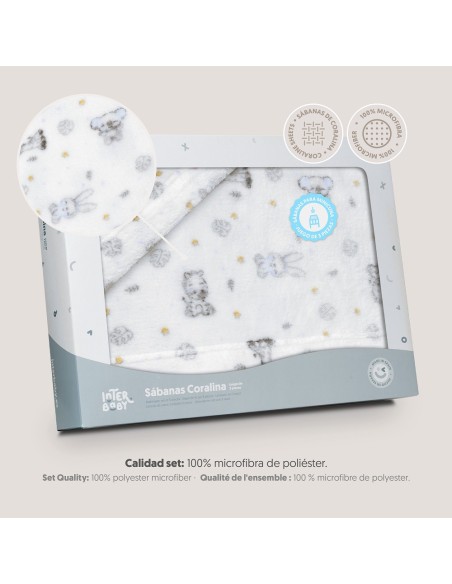 2x1 Juego de sábanas minicuna coralina estampado koala bco/azul