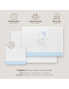 2x1 Juego de sábanas cuna coralina elefante globo corazon bco/azul 2