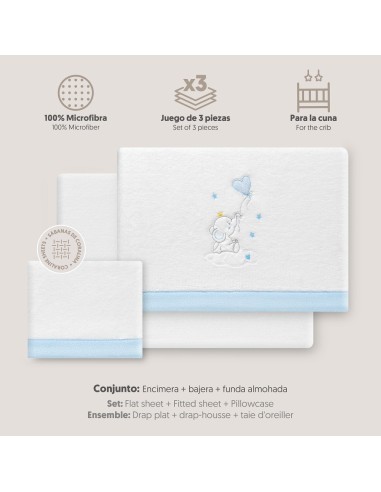 2x1 Juego de sábanas cuna coralina elefante globo corazon bco/azul