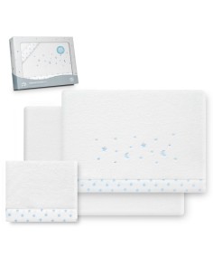 2x1 Juego de sábanas cuna coralina estrella luna bco/azul