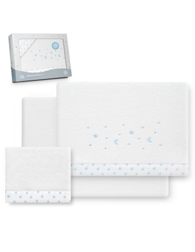 2x1 Juego de sábanas cuna coralina estrella luna bco/azul