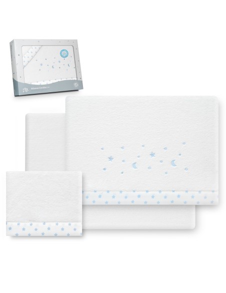 2x1 Juego de sábanas cuna coralina estrella luna bco/azul