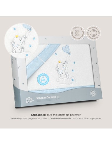 2x1 Juego de sábanas cuna coralina elefante globo corazon bco/azul
