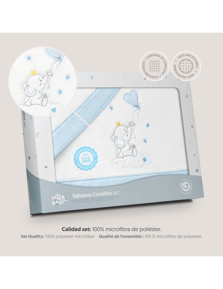 2x1 Juego de sábanas cuna coralina elefante globo corazon bco/azul