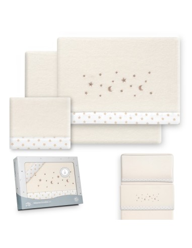 2x1 Juego de sábanas minicuna coralina estrellas luna beig