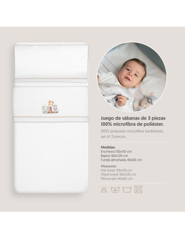 2x1 Juego de sábanas cuna coralina estampado jirafa elefante bco/beig