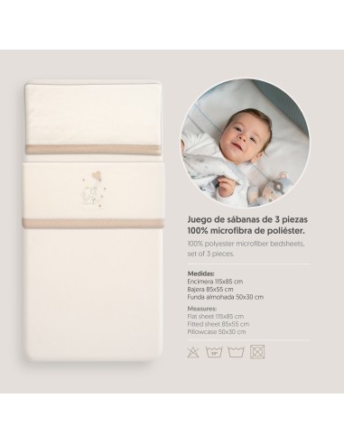 2x1 Juego de sábanas minicuna coralina elefante globo corazon beig