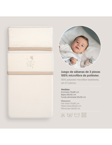 2x1 Juego de sábanas minicuna coralina elefante globo corazon beig