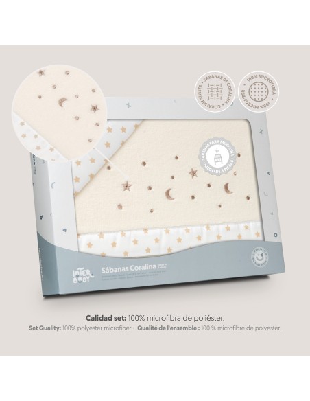 2x1 Juego de sábanas minicuna coralina estrellas luna beig