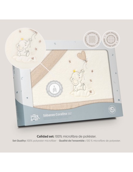 2x1 Juego de sábanas minicuna coralina elefante globo corazon beig