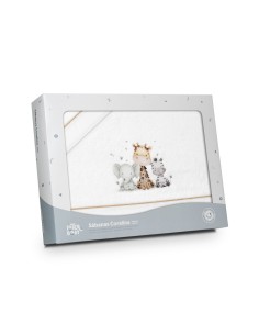2x1 Juego de sábanas minicuna coralina estampado jirafa elefante bco/beig 2