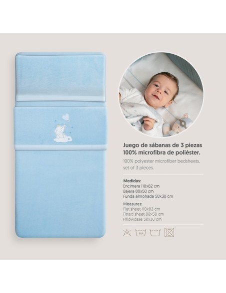 2x1 Juego de sábanas cuna coralina elefante globo corazon azul