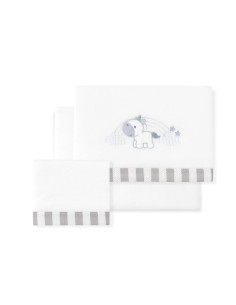 2x1 Juego de sábanas minicuna coralina mod. unicornio nube bco/gris