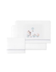 2x1 Juego de sábanas minicuna coralina mod. jirafa bicicleta bco/verde