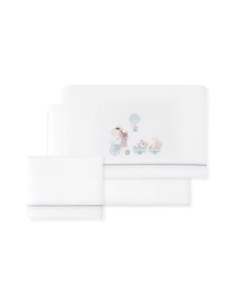 2x1 Juego de sábanas minicuna coralina mod. jirafa bicicleta bco/verde