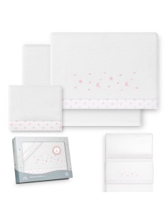 2x1 Juego de sábanas minicuna coralina estrellas luna bco/rosa