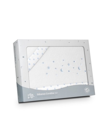 2x1 Juego de sábanas minicuna coralina estrellas luna bco/azul