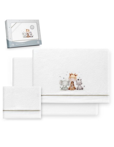 2x1 Juego de sábanas cuna coralina estampado jirafa elefante bco/verde