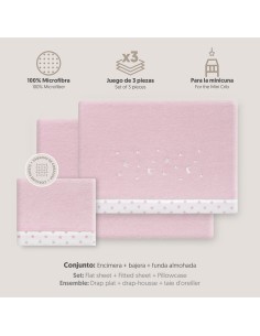 2x1 Juego de sábanas minicuna coralina estrellas luna rosa 2