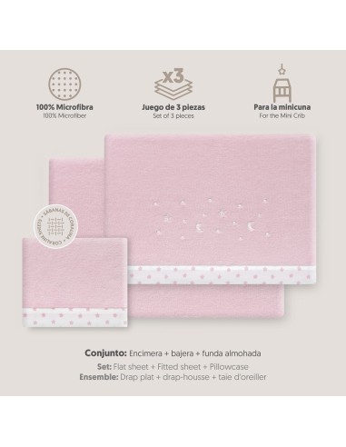 2x1 Juego de sábanas minicuna coralina estrellas luna rosa
