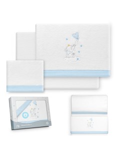 2x1 Juego de sábanas minicuna coralina elefante globo corazon bco/azul