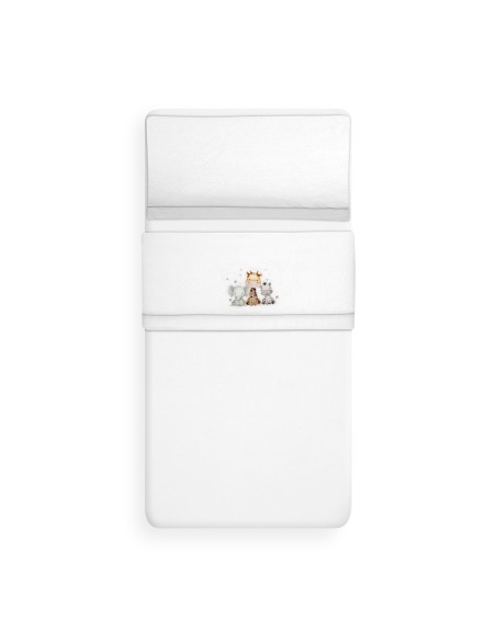 2x1 Juego de sábanas cuna coralina estampado jirafa elefante bco/gris