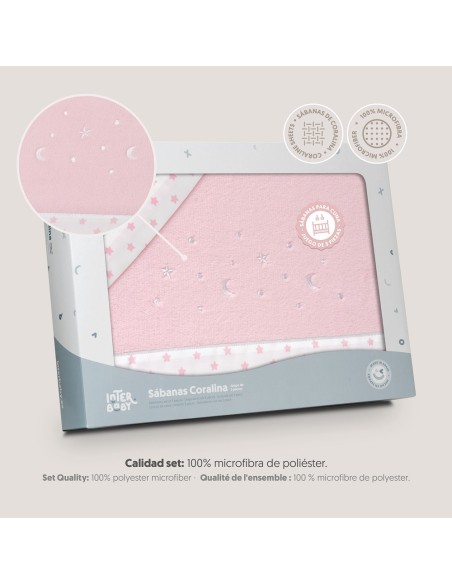 2x1 Juego de sábanas cuna coralina estrella luna rosa