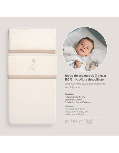 2x1 Juego de sábanas cuna coralina elefante globo corazon beig